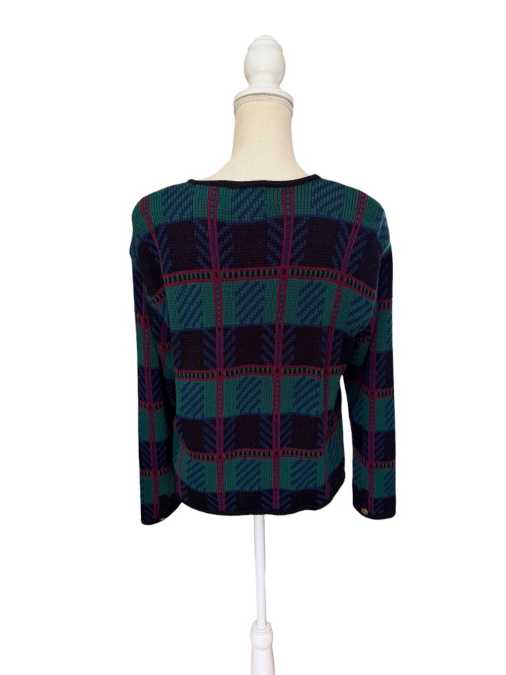 Vintage 80s tally ho plaid button front preppy cardigan sweater 2XL - Picture 4 of 10